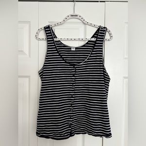 Old Navy button up tank top-navy blue and white with brown buttons (size L)